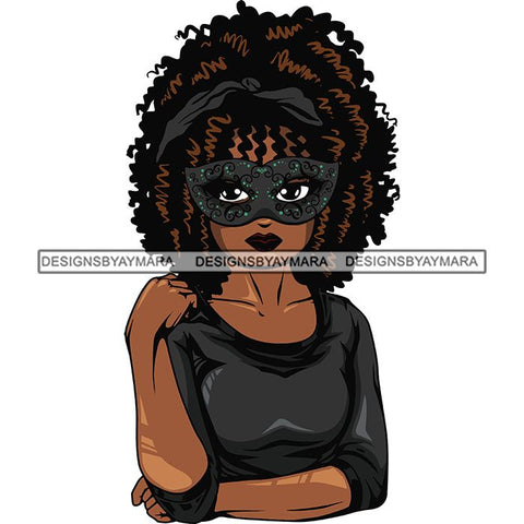 Afro Lola Wearing  Mardi Grass Mask Masquerade Costume SVG Clipart Vector Cutting Files