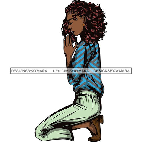 Afro Lola Woman Praying God Lord Knee Prayers Pray Believe Church .SVG PNG JPG Clipart Vector Cutting Files