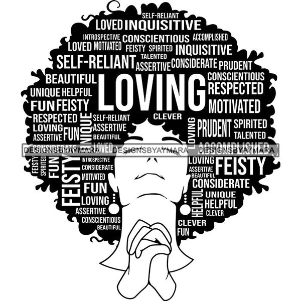 Afro Strong Woman Praying Independent Proud Roots Hair Life Quotes SVG Cutting Files