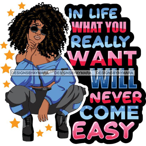 Afro Lola Squatting Bad Ass Life Quotes Confident Lady .SVG Clipart Vector Cutting Files