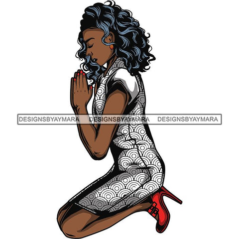 Afro Lola Praying God Lord Prayers Knee Forgiveness .SVG Clipart Cutting Files For Silhouette and Cricut and More!