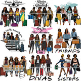 Bundle 9 Ladies Getaway Vacation Trip Travel Adventure Best Friends Forever Buddy Sister Divas Melanin Girlfriends SVG Files For Cutting and More!
