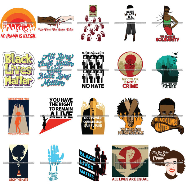 Bundle 20 Black Lives Matter Humanity Social Protest Justice Black-Owned Businesses SVG PNG JPG Vector Cutting Files