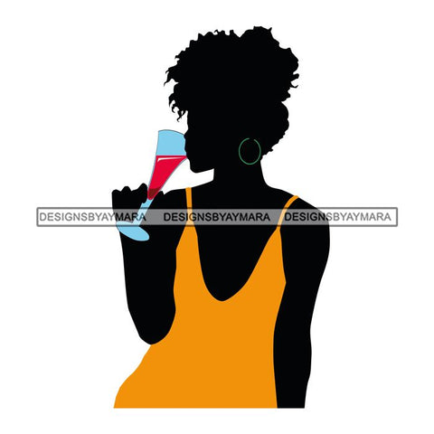 Afro Woman Drinking Wine Feeling Fine Relax SVG Cutting Files For Silhouette Cricut and More!