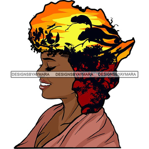 Safari Goddess Africa Continent African American Woman Savanna Animals Hair SVG Cutting Files.