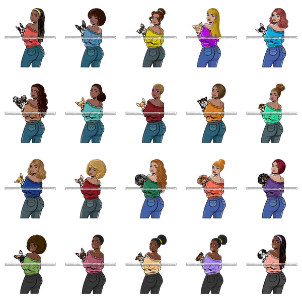 Bundle 20 African American Woman Dog Breed Boston Terrier Pet Animal Best Friend Mascot Goddess SVG Cutting Files