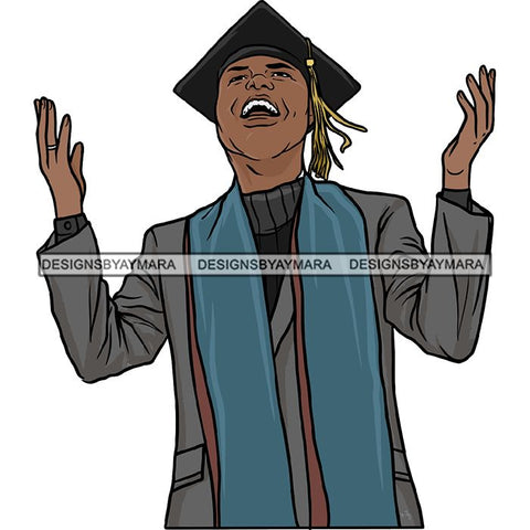 Afro Man Graduation Achievement Hard Work Diploma Success Robe Cap Certificate College SVG Cutting Files
