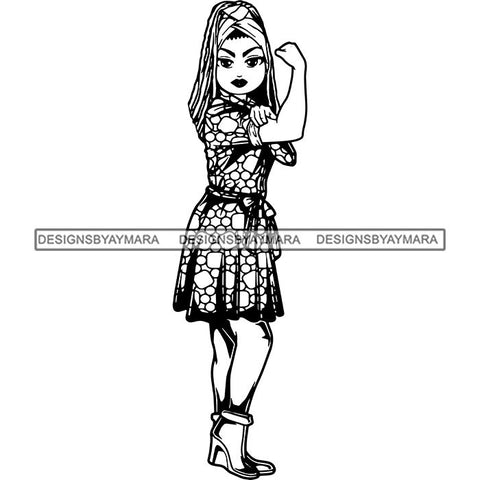 Afro Strong Lola Flexing We Can Do It Woman Power .SVG Cutting Files For Silhouette Cricut and More!