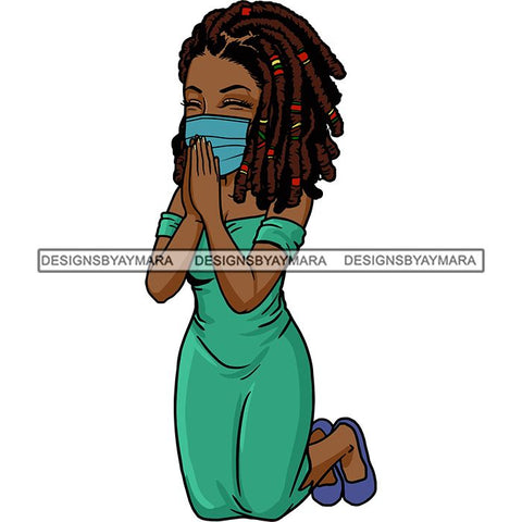 Black Woman Praying God Quotes Face Mask Begging Prayers Save Life Mujer Orando a Dios SVG Vector Clipart Cutting Files