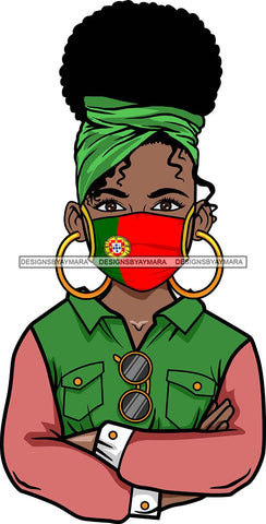 Afro Lola Wearing Face Mask Flags Portugal Country Proud Roots Virus SVG Cutting Files For Silhouette Cricut and More!