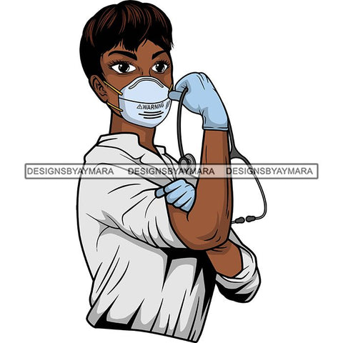 Afro Lola Nurse Doctor Save Life Hero Wearing Mask Protection Flexing Strong Medical Occupation SVG Cutting Files