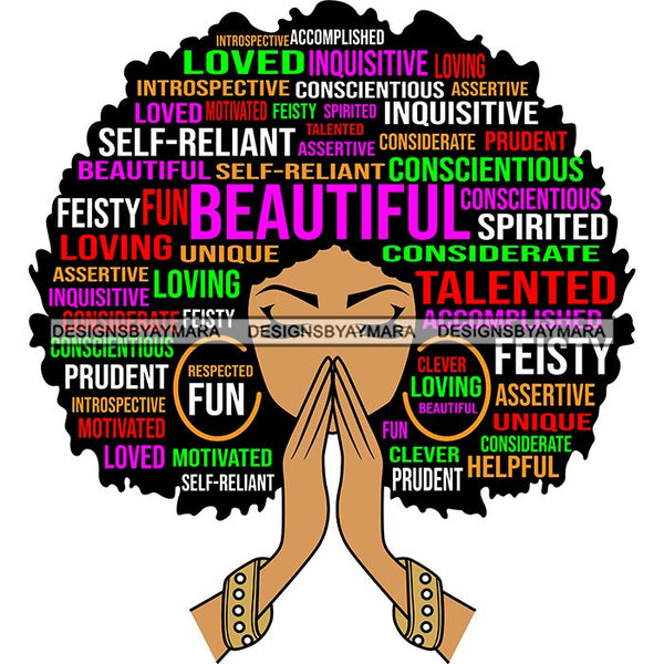 Afro Woman Praying Hair Life Quotes Strong Independent Educated Melanin SVG Cutting Files