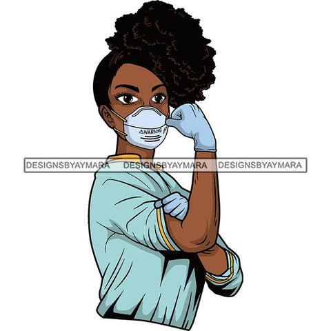 Afro Lola Nurse Doctor Save Life Hero Wearing Mask Protection Flexing Strong Medical Occupation SVG Cutting Files