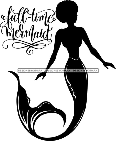 Afro Black Woman Mermaid Aquatic Creature  SVG Cutting File For Silhouette and Cricut