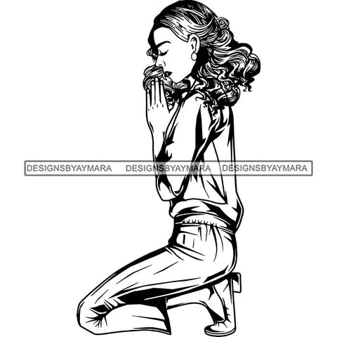 Afro Lola Woman Praying God Lord Knee Prayers Pray Believe Church .SVG PNG JPG Clipart Vector Cutting Files