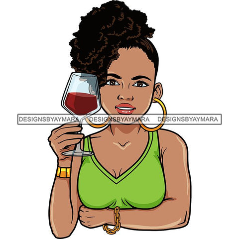 Afro Lola Drinking Wine Life Relax Chilling.SVG Cutting Files For Silhouette and Cricut and More! Unique Graphics!