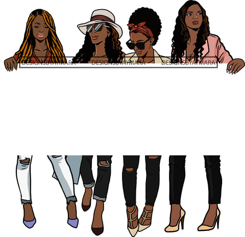 Group Of Women Holding Banner Sign Logo Business Advertising Melanin Hot Seller .SVG Cut Files For Silhouette Cricut and More!