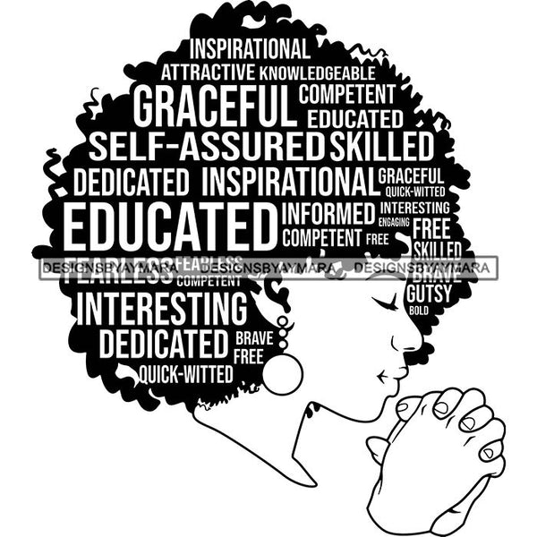 Afro Strong Woman Praying Independent Proud Roots Hair Life Quotes SVG Cutting Files