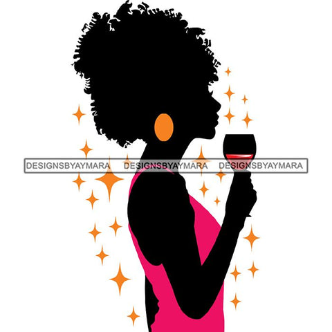 Afro Woman Silhouette Drinking Wine Relax Chilling Stress Free .SVG Cutting Files For Silhouette and Cricut and More!