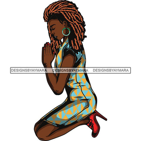 Afro Lola Praying God Lord Prayers Knee Forgiveness .SVG Clipart Cutting Files For Silhouette and Cricut and More!