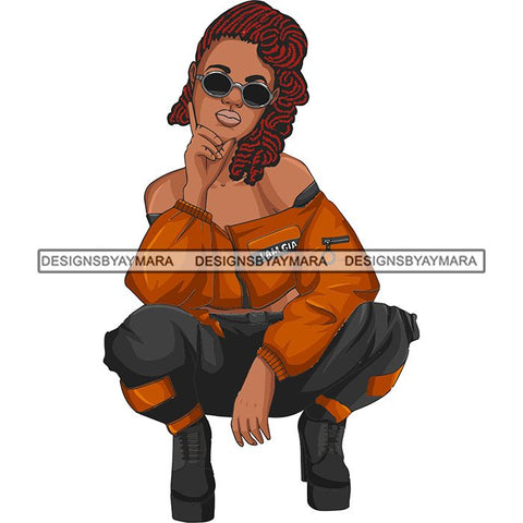 Afro Woman Fashion Girl Squatting Position SVG Cutting Files For Silhouette Cricut and More!
