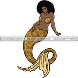 Afro Black Woman Mermaid Aquatic Creature  SVG Cutting File For Silhouette and Cricut