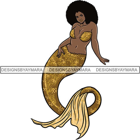 Afro Black Woman Mermaid Aquatic Creature  SVG Cutting File For Silhouette and Cricut