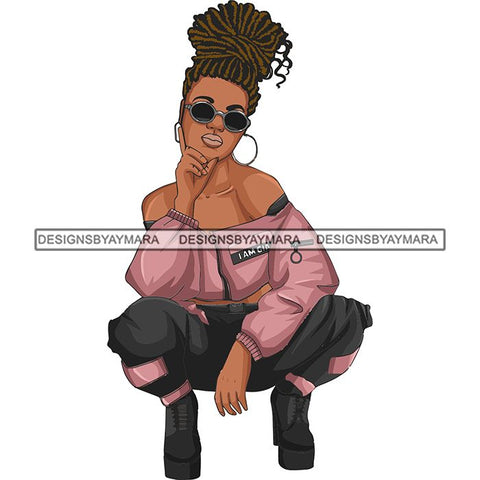 Afro Woman Fashion Girl Squatting Position SVG Cutting Files For Silhouette Cricut and More!