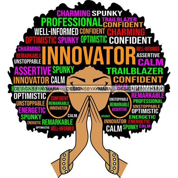 Afro Woman Praying Hair Life Quotes Strong Independent Educated Melanin SVG Cutting Files