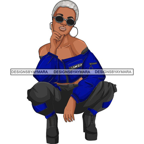 Afro Woman Fashion Girl Squatting Position SVG Cutting Files For Silhouette Cricut and More!