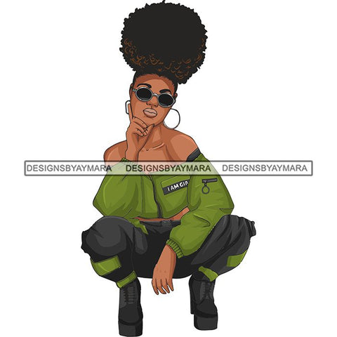 Afro Woman Fashion Girl Squatting Position SVG Cutting Files For Silhouette Cricut and More!