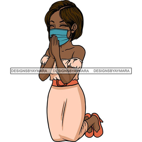 Black Woman Praying God Quotes Face Mask Begging Prayers Save Life Mujer Orando a Dios SVG Vector Clipart Cutting Files
