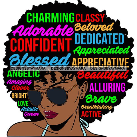 Afro Pretty Woman Hair Quotes Words Letters Lady Female Qualities SVG Files For Cutting and More!