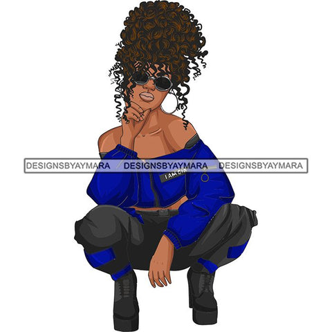 Afro Woman Fashion Girl Squatting Position SVG Cutting Files For Silhouette Cricut and More!