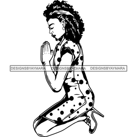 Afro Lola Praying God Lord Prayers Knee Forgiveness .SVG Clipart Cutting Files For Silhouette and Cricut and More!