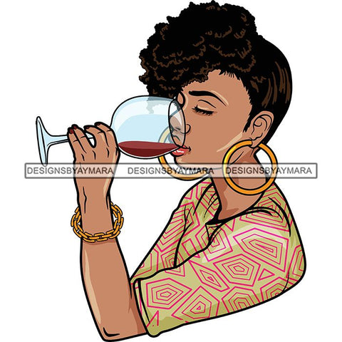 Afro Lola Drinking Wine Life Relax Chilling SVG Cutting Files For Silhouette Cricut and More! Amazing Graphics!