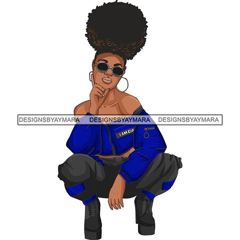 Afro Woman Fashion Girl Squatting Position SVG Cutting Files For Silhouette Cricut and More!
