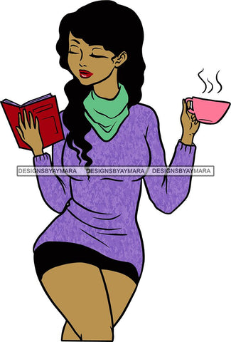 Woman Reading A Book Education Smart Classy Lady Drinking Coffee Wine .SVG Cutting Files For Silhouette Cricut and More!