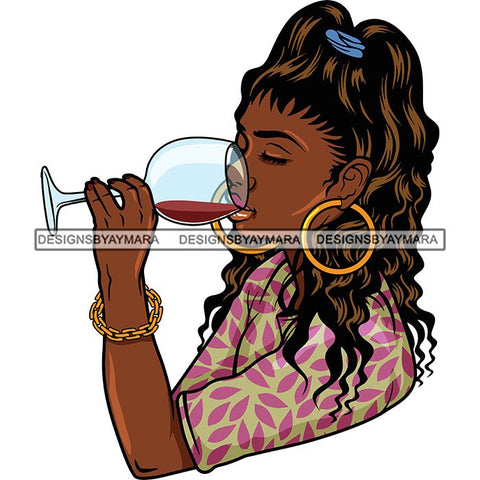 Afro Lola Drinking Wine Life Relax Chilling SVG Cutting Files For Silhouette Cricut and More! Amazing Graphics!