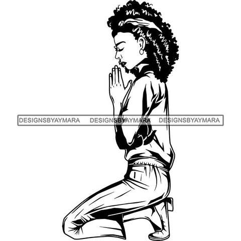Afro Lola Woman Praying God Lord Knee Prayers Pray Believe Church .SVG PNG JPG Clipart Vector Cutting Files