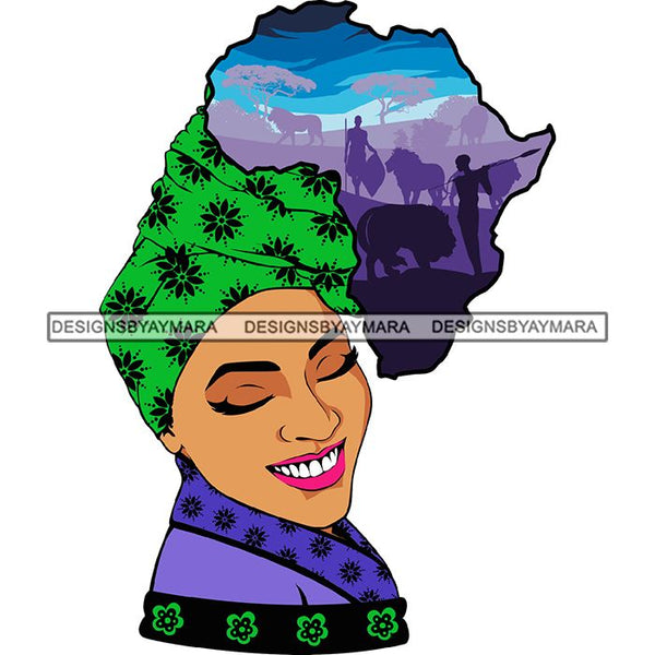Safari Goddess Africa Continent African American Woman Savanna Animals Hair SVG Cutting Files.