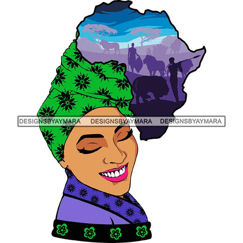 Safari Goddess Africa Continent African American Woman Savanna Animals Hair SVG Cutting Files.