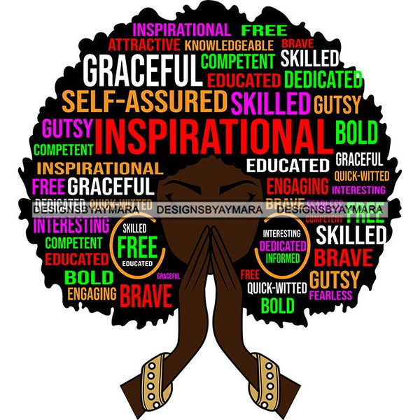 Afro Woman Praying Hair Life Quotes Strong Independent Educated Melanin SVG Cutting Files