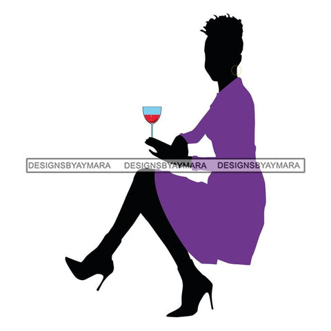 Afro Woman Drinking Wine Feeling Fine Relax SVG Cutting Files For Silhouette Cricut and More!