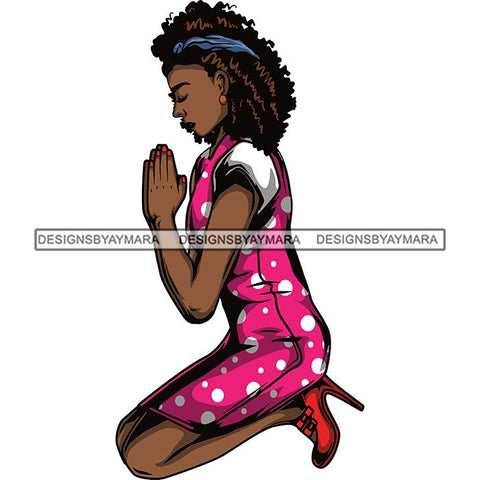 Afro Lola Praying God Lord Prayers Knee Forgiveness .SVG Clipart Cutting Files For Silhouette and Cricut and More!