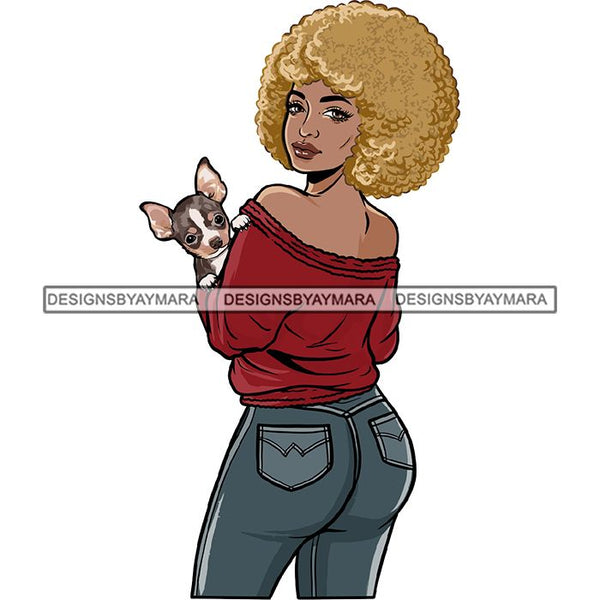 African American Woman Dod Breed Chihuahua Pet Animal Best Friend Mascot Goddess SVG Cutting Files