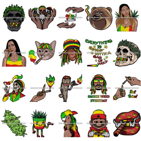 Bundle 20 Rasta High Life Smoking Weed Everyday 420 Cannabis Pot Head Weed Leaf Grass Marijuana Joint Blunt Stoned SVG Cutting Files