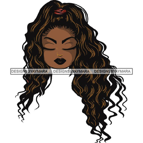 Afro Lola Cute Closed Up Face Eyes Close Meditation .SVG Clipart Vector Cutting Files