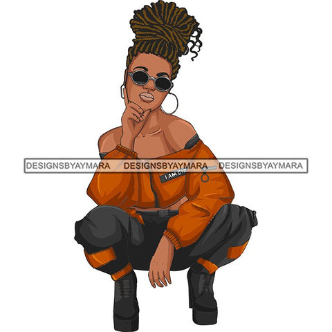 Afro Woman Fashion Girl Squatting Position SVG Cutting Files For Silhouette Cricut and More!