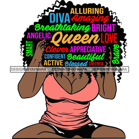 Afro Pretty Woman Hair Quotes Words Letters Lady Female Qualities SVG Files For Cutting and More!